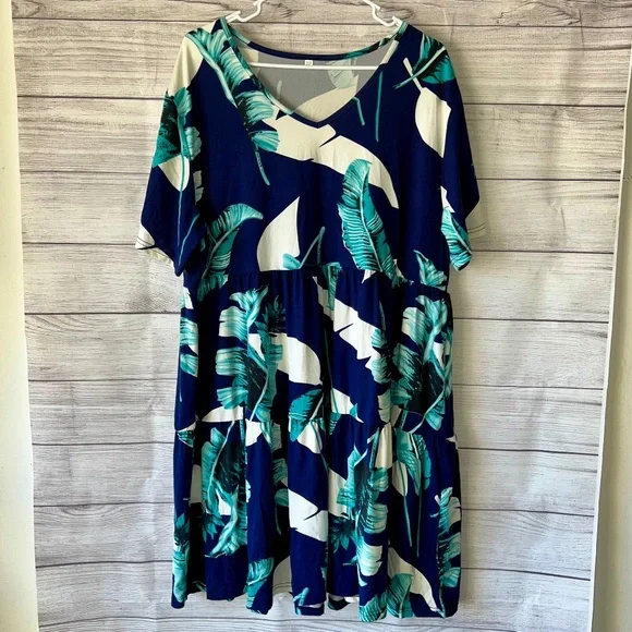 blue feather print dress Celina Blue Cloud Print Feather Mini Dress